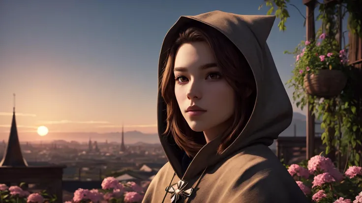 best quality, masterpiece, of a male, dressed as a Cleric, with brown hair, with a male Dreadlock mohawk hairstyle, wearing a mage hood, portrait, sitting, In a floating garden in the sky, where flowers bloom with the colors of the sunset,, realistic, concept art, cinematic, volumetric lighting, highly detailed, 8k with cat russian blue ultradetialed character with perfect face,detailed skin,(ultrasharp:1.3),(masterpiece:1.1),best quality AS-YoungV2,(photorealistic:1.2),ultrarealistic,realistic ultradetailed character,4k perfect quality,<lyco:GoodHands-beta2:1>Magnificent,Imperceptible detail,Intricately designed,