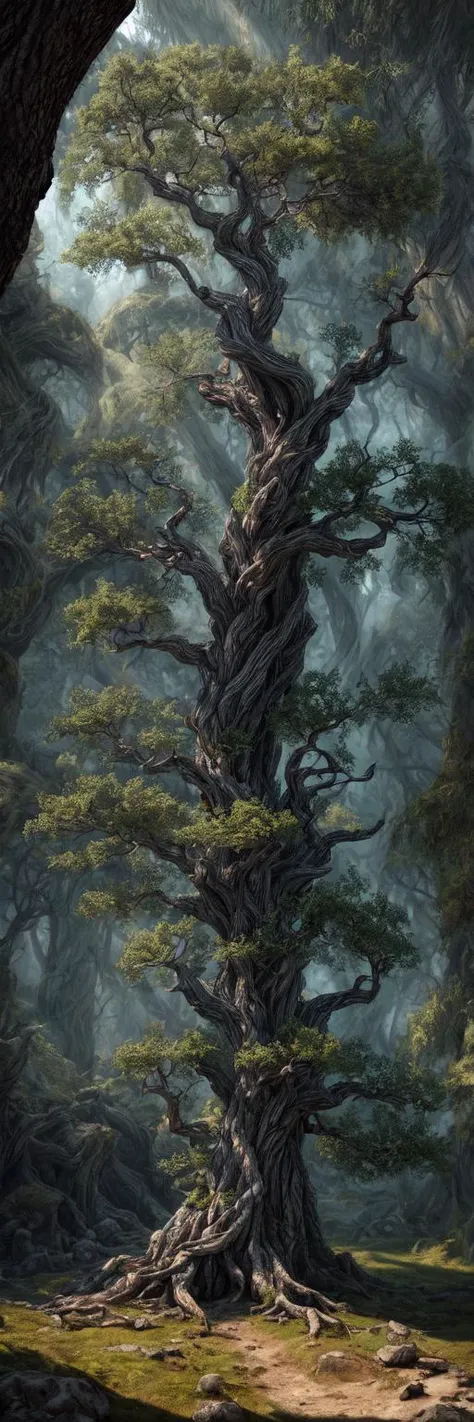 fantasy lone ancient gnarled tree of knowledge, photorealistic, realistic light and shadows, realistic textures and details,
8k, high resolution, super clarity,
<lora:add_detail:1.2>
