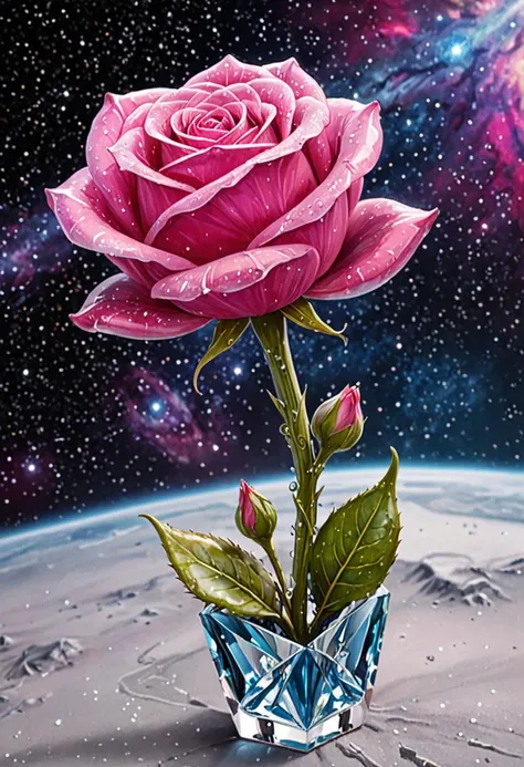 Masterpiece art of A crystal rose in space