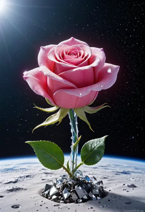 Masterpiece art of A crystal rose in space.