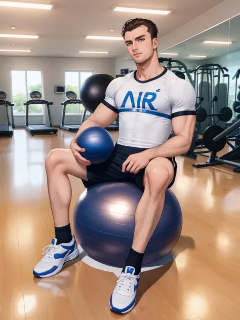 1пÑкдб , GymBall,ball,exercise ball,gym ball,sitting,<lora:Concapt_Gym_Balloon:0.9>, speech bubble, gigachad body, photograph, product photo,�