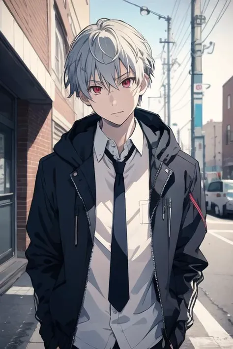 masterpiece, best quality, high quality, 1boy, solo, male focus, looking at viewer, upper body, <lora:aru_akise:0.78>, aru_akise, , jacket