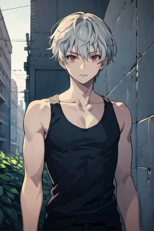 masterpiece, best quality, high quality, 1boy, solo, male focus, looking at viewer, upper body, <lora:aru_akise:0.74>, aru_akise, , tank top
