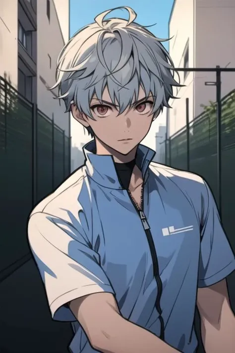 masterpiece, best quality, high quality, 1boy, solo, male focus, looking at viewer, upper body, <lora:aru_akise:0.70>, aru_akise, , sportswear