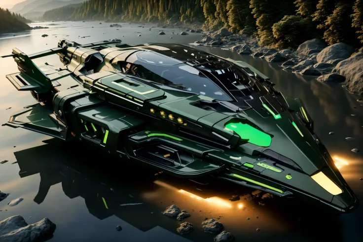 <lora:LoHa_FutSpacecraftV2:0.8>
masterpiece, highly detailed photorealistic 8k raw photo, best cinematic quality, volumetric lighting and shadows, Road Sign Green ftspcft, cutting-edge design, showcasing sleek lines, cosmic space with planets and stars all around, Extreme long shot, large wings, futuristic cockpit, bright and reflective bodywork