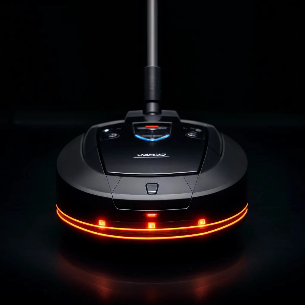 a vacuuö cleaner, black background, product photography, (low camera angle:1.4), bright <lora:zzarspczz_v1:1> zzarspczz spacecraft