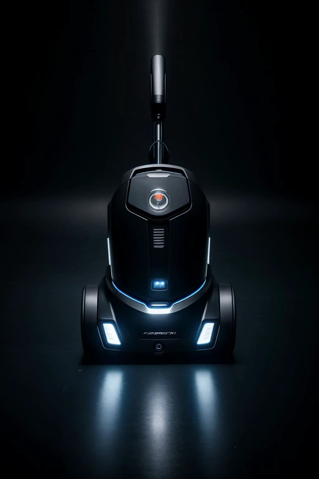a vacuum cleaner, black background, product photography, (low camera angle:1.4), bright <lora:zzarspczz_v1:1> zzarspczz spacecraft