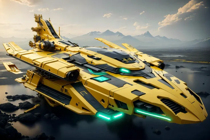 <lora:LoHa_FutSpacecraftV2:0.8>
masterpiece, highly detailed photorealistic 8k raw photo, best cinematic quality, volumetric lighting and shadows, Neon Yellow ftspcft, cutting-edge design, showcasing sleek lines, cosmic space with planets and stars all around, macro shot, large wings, futuristic cockpit, bright and reflective bodywork