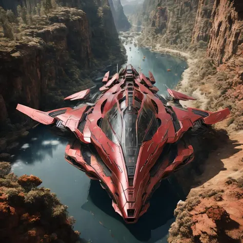 <lora:LoHa_FutSpacecraftV2:0.8> masterpiece, highly detailed photorealistic 8k raw photo, best cinematic quality, volumetric lighting and shadows, Earthy Red ftspcft, cutting-edge design, showcasing sleek lines, advanced features, innovation, futuristic cityscape, Extreme close-up, large wings, futuristic cockpit
