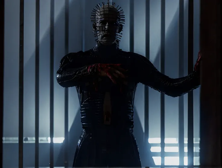 Create an image of Hellraiser, jumping out of the computer