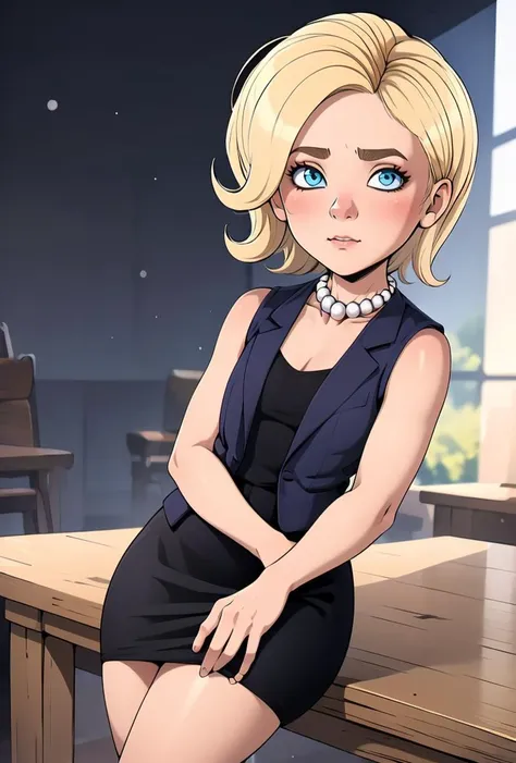 (masterpiece, best quality), 1girl, <lora:Hilloli_Clinton_Leaf3:0.8> solo, 1girl, Hilloli Clinton, blonde hair, blue eyes, makeup, pearl necklace, blue vest, black dress, pencil skirt,, solo, 1girl, Hilloli Clinton, blonde hair, blue eyes, makeup, blue vest, black dress,