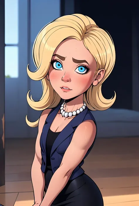 (masterpiece, best quality), 1girl,   <lora:Hilloli_Clinton_Leaf3:0.8> solo, 1girl, Hilloli Clinton, blonde hair, blue eyes, makeup, pearl necklace, blue vest, black dress, pencil skirt,, solo, 1girl, Hilloli Clinton, blonde hair, blue eyes, makeup,  blue vest, black dress,