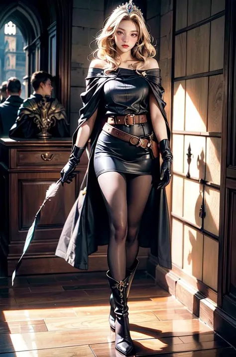 (best quality, masterpiece:1.2), (realistic, photo-realistic:1.37), ultra-detailed, realistic texture, realistic materials, realistic light source, realistic shadows, <lora:add_detail:1>, realistic skin texture, realistic contrast, out focusing, (full body:1.3)
Scene description: Wearing medieval fantasy games, (thieves armor, wizard robe, leather armor, metal decoration, feather decoration, tiara, headdress, Pauldrons, Gloves, Belt, Gaiters, Boots, Cloak, pants, skirt, shirts, bare thighs, off shoulder, pantyhose),
(random hair color, random outfit, random combination, random color)