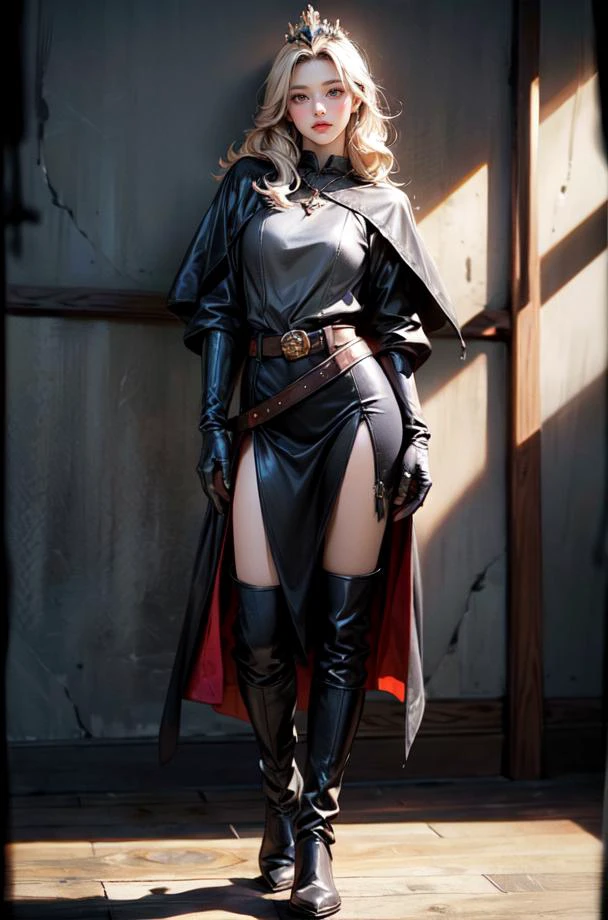 (best quality, masterpiece:1.2), (realistic, photo-realistic:1.37), ultra-detailed, realistic texture, realistic materials, realistic light source, realistic shadows, <lora:add_detail:1>, realistic skin texture, realistic contrast, out focusing, (full body:1.3)
Scene description: Wearing medieval thieves armor, leather armor, metal decoration, feather decoration, tiara, Pauldrons, Gloves, Belt, Gaiters, Boots, Cloak, random hair color
