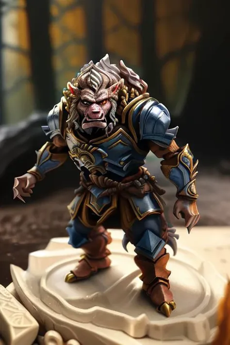 wereboar, ((plastic collectable action figure))
full body, high key lighting, 
backdrop is a cave entry, golden hours, 
solo focus, high quality skin texture, detailed clothing, whimsical composition, 8k