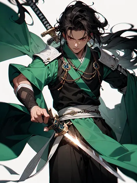 wuxia, male sword man, dark background