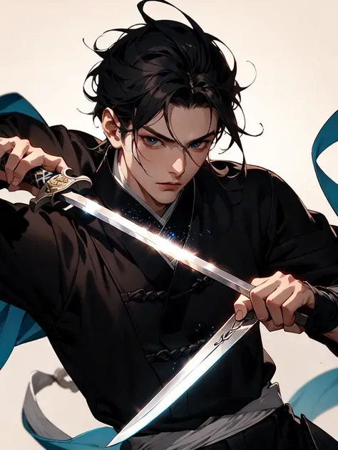 wuxia, male sword man, dark background