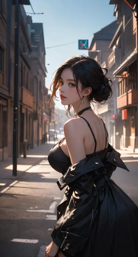 tmasterpiece, beste-Qualit, 1 girl, Aqua-colored eyes, black  hair, closed mouth, multicolored background, looks at the viewer, exteriors, 独奏, upper-body, Alluring, Clean, beatiful face, Face Clean, pale skin, sexypose,(( topic , off-shoulder, bellybutton, briefs)), hairlong, ((perfect female figure)) Jisoo, Seductive, Very detailed, beste-Qualit, tmasterpiece, hight resolution, Original, extremely detailed 8K wallpapers ,tmasterpiece,beste-Qualit,illustartion,beautifully detailed eyes,电影灯光,