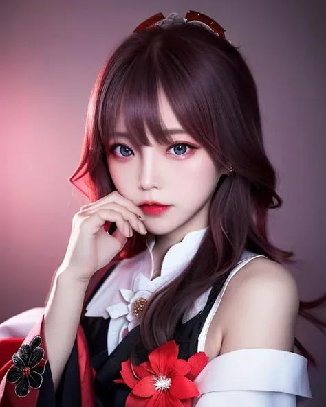 masterpiece,best quality,absurdres,original,extremely delicate and beautiful,beautiful detailed eyes and face,1girl, black_hair, flower, japanese_clothes, looking_at_viewer, mole, red_flower, solo,(masterpiece:1.4),(best quality:1.4)