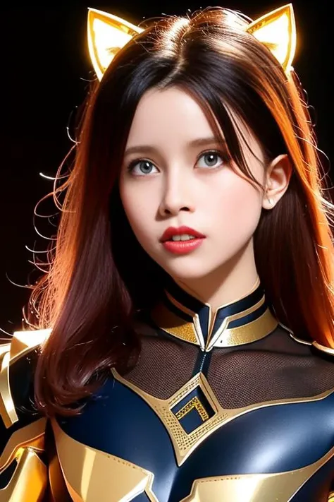 extremely detailed 8K wallpaper, {an extremely delicate and beautiful},
sexy, beautiful girl, extremely detailed CG unity 8k wallpaper, masterpiece, Mechanical golden cat ears that glow, blue electronic eyes, Holding a sniper rifle, beautiful girl, golden hair, blue eyes, blood on the face.,yoyo