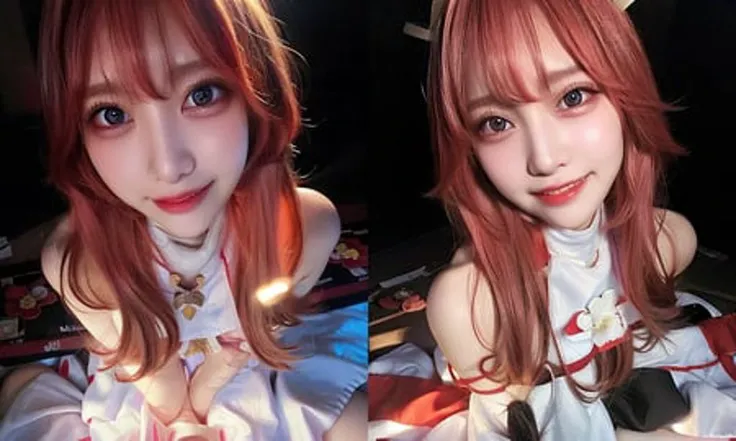 1 girl, ultra high res, (realistic, photo-realistic:1.48),omertosa,1girl,(Kpop idol), (aegyo sal:1),(Laugh at:1),(laugh:2),cute, bokeh, night, professional lighting, detailed lighting, photon mapping, radiosity, physically-based rendering,White pantyhosebloom, backlighting, depth of field, hard focus, film grain, one meter shooting distance, professional photoshoot, photographed with a Sony a9 II Mirrorless Camera, detailed eyes,<lora:japaneseDollLikeness_v10:0.4>,<lora:koreanDollLikeness_v15:0.6>,detailed eyes, realistic eyes, detailed shadow, looking at viewer, dog ears, detailed lighting,(detailed hair, realistic hair, realistic lighting, realistic shadow, realistic outfit), realistic skin, (gun on waist:1), realistic reflection of light from above,((arms behind back)),(hands behind),tube top,sexy,night,stockings,naked,big boobs,big breast,<lora:yaeMikoRealistic_yaemikoMixed:0.9>,cherry blossoms, white skirt, white dress,full body,japanese shrine,pink filter