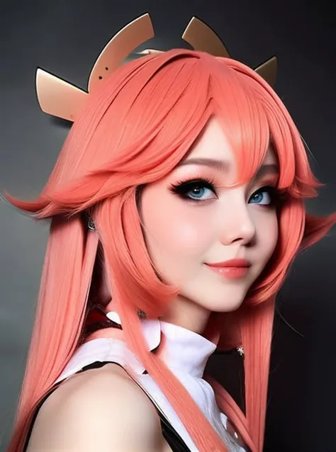 a portrait of a cosplayer in casual dress, low angle, amazing body, pronounced feminine feature, busty, smug face, natural skin<lora:yaeMikoRealistic_yaemikoMixed:1.0>