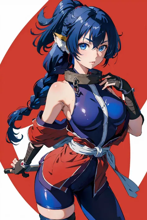 karura,1girl,large breasts,gloves,metal collar,animal ears, tail,braid,blue hair,blue eyes,long hair,bike shorts, <lora:karura:0.8>,, (masterpiece, best quality, high quality, highres, ultra-detailed),