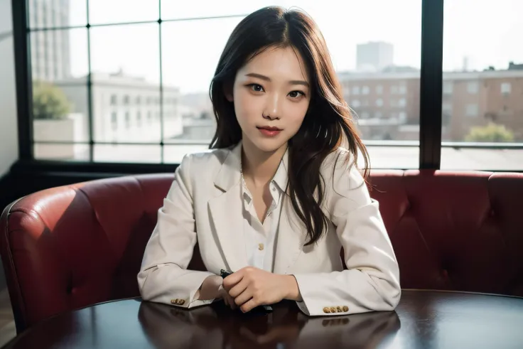 masterpiece,realistic,photographic,raw,bright light,
beautiful face,beautiful eyes,1girl,upper body,
cafe,business suit,
sitting,arm on table,
looking at viewer,