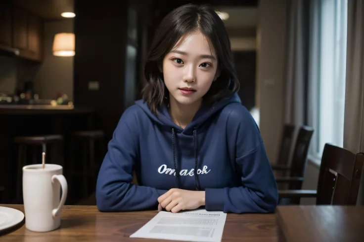 masterpiece,realistic,photographic,raw,bright light,
beautiful face,beautiful eyes,1girl,upper body,
sitting,arm on table,
moon,galaxy,cityscape,hoodie,
looking at viewer,