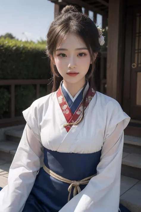 best quality,masterpiece,photorealistic,realistic,
beautiful face,beautiful eyes,
1girl,soft light,night sky,star \(sky\),
sitting on the ground playing guzheng, 
hanfu, tang style outfits,