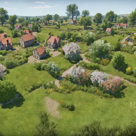 [warthunder]a small group of houses with gardens and fruit trees