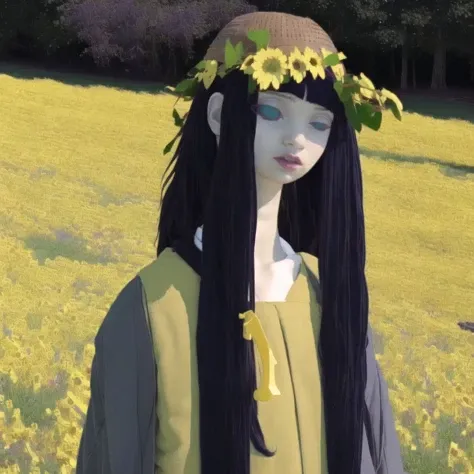 <lora:naniyattemoumakuikanai:1>,
asmiyoukai,
full body,
1girl, bare arms, blue ribbon, bouquet, bow, collarbone, dress, flower, grey dress, hat, hat bow, holding, holding bouquet, long dress, long hair, looking at viewer, purple bow, purple hair, ribbon, sleeveless, sleeveless dress, solo, standing, straight hair, straw hat, sun hat, sundress, sunflower, very long hair, yellow eyes, yellow flower, yellow headwear