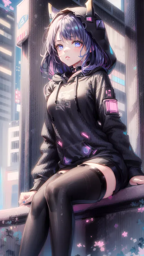 (high quality,Very detailed:1.37, High resolution), Woman, very long hair, dark purple hair, purple eyes, large breasts, (wetting herself:1.5), standing, (jacket:1.5), (jeans:1.5), (arms crossed:1.5), embarrassed, humiliation, angry, blushing, Cyberpunk Style, Cyberpunk Cityscape, Neon Light, High-tech accessories, Meticulous details, Glowing LED pattern, Urban scenery, Futuristic elements, Mysterious Aura, ,Flying cars racing through the air, Holographic Advertising, Visually stunning architecture, Energetic and dynamic poses, Gives off a powerful aura, The cityscape reflected in her metallic eyes, Graceful movement amidst chaos, A moonlit sky with a futuristic hue, Pulsating Electronic Soundtrack, Enhanced Augmented Reality Overlays, Interacting with virtual objects in the environment