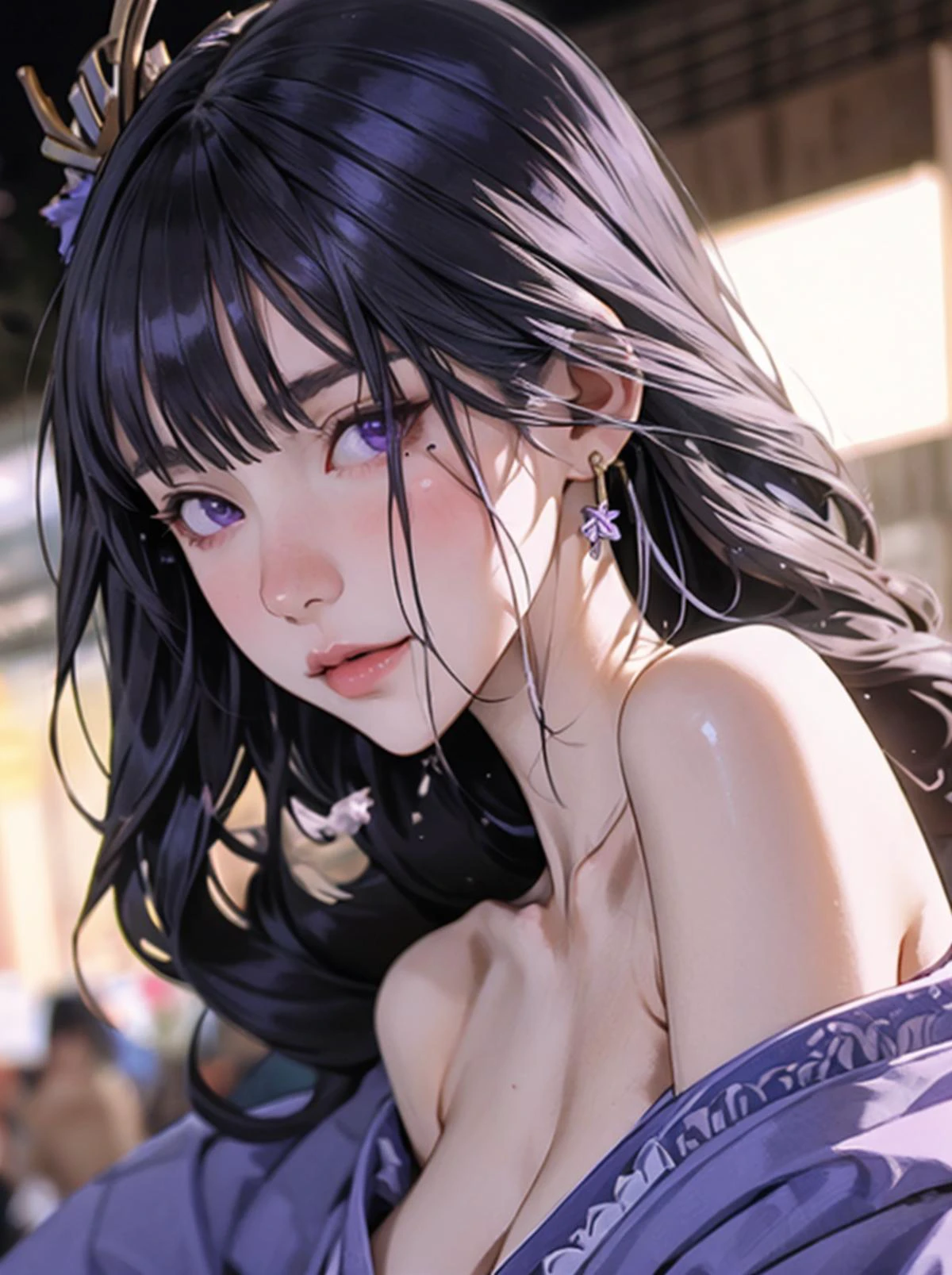 fantasy anime, , depth of field, Masterpiece, intricate, hyper detailed, , bokeh, high resolution, sharp detail, best quality, depth of field,
1girl, black hair, (red:0.82) colored inner hair red, looking at viewer,
hair ornament, , dynamic pose, earrings, , neon in station, night, , (from front:1.3),
<lora:FilmVelvia3:0.1> <lora:picxer_real:0.2>
<lora:raiden:0.8> raiden shogun,,, purple hair, long hair,braid,hair ornament,purple eyes,mole,