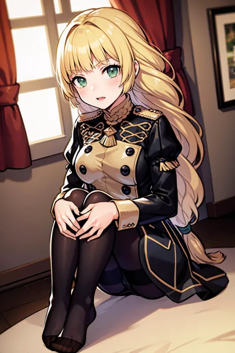 masterpiece, best quality, 8K RAW photo, film grain, boudoir, <lora:ingrid-nvwls-v2:.9> defIngrid, bangs, braided ponytail, black jacket, black skirt, blue pantyhose,,