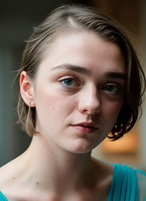 A stunning intricate color close up portrait of (sks woman:1) , wearing Cocktail dress, epic character composition, sharp focus, natural lighting, subsurface scattering, f2, 35mm, film grain, , by Ansel Adams, <lora:lora-small-maisie-williams-v1:1>