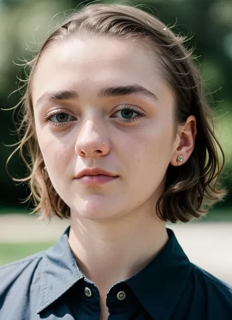 A stunning intricate color close up portrait of (sks woman:1) , wearing Button-down shirt and chinos, epic character composition, sharp focus, natural lighting, subsurface scattering, f2, 35mm, film grain, , by Ansel Adams, <lora:lora-small-maisie-williams-v1:1>