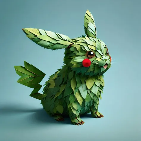 indoor, a pikachu made out of leaves, <lora:LeafStyle:1>