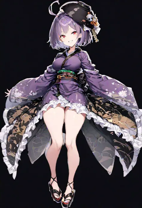masterpiece, best quality, ultra-detailed, beautiful, nai3, 1girl, solo, full_body, tachi-e,
sukuna_shinmyoumaru, solo, 1girl, lace, smile, short_hair, breasts, red_eyes, long_sleeves, dress, frills, wide_sleeves, purple_hair, sash, japanese_clothes, ahoge, geta, sandals, obi, kimono, long_wide_sleeved_kimono, black_obi, bowl, bowl_hat, frilled_kimono,