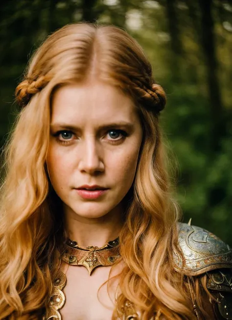 A stunning intricate full color portrait of (35 years old sks woman:1) as (viking warrior), (barbarian), epic character composition, by ilya kuvshinov, alessio albi, nina masic, sharp focus, natural lighting, subsurface scattering, f2, 35mm, film grain, <lora:locon_amy_v1_from_v1_64_32:1.3>