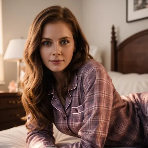 <lora:Amy Adams:1> sks woman, beautiful girl wearing flannel pajamas, depth of field bokeh, bedroom, (masterpiece) (best quality) (detailed) (8k) (wallpaper) (cinematic lighting) (sharp focus) (intricate), perfect, portrait , hyper detailed, amazing background, highly defined details 32k UHD, lifelike photo,
