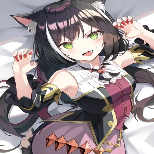 (((evil))) <lora:karyl:0.73>, cat ears, black hair, green eyes,