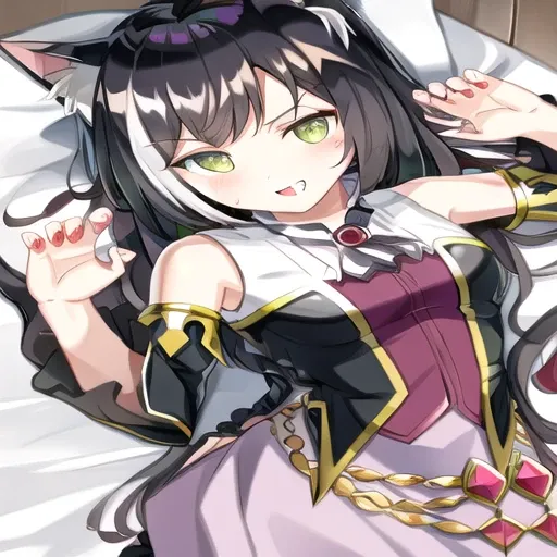 evil <lora:karyl:0.87>, cat ears, black hair, green eyes,
