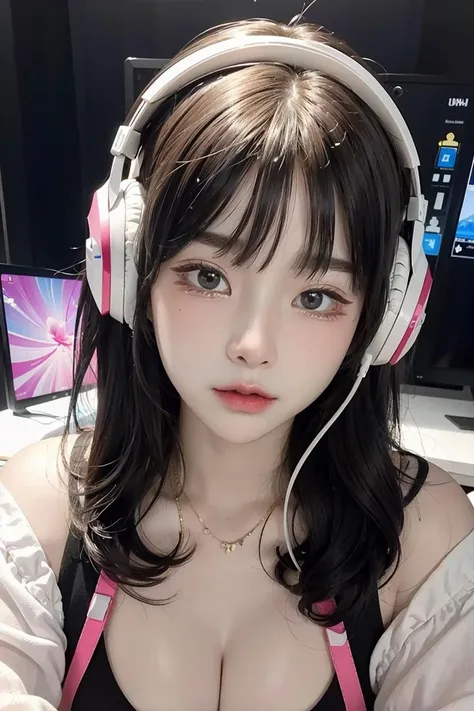 (masterpiece, best quality, hires, high resolution:1.2), extremely detailed, realistic, 1girl, white background, streamer, headphones, computer, screen, gaming seat,
<lora:pang3pong-04:1>