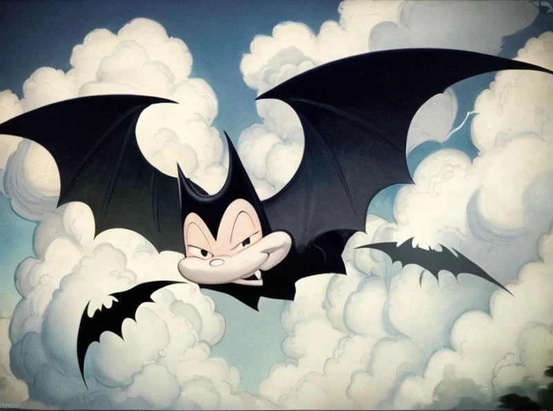 <lyco:billybat-08:0.7> billybat, solo, sky, clouds, flying,