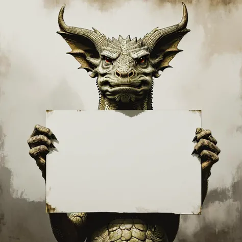 <lora:20240127-1706331510088:0.7> holding up a blank white sign, a dragon