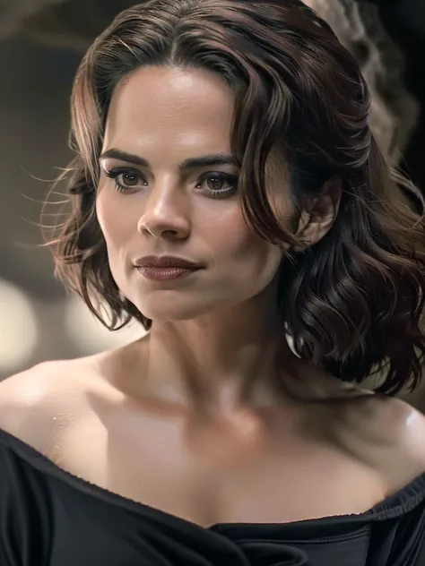 Cinematic film still, full body, of Hayley Atwell, ((naked)), seductive look, ((detailed facial features)), (dark cave:1.2), (cold colors), intricate details, shallow depth of field, [volumetric fog], cinematic lighting, reflections, photographed on a Canon EOS R5, 50mm lens, F/2.8, HDR, 8k resolution, cinematic film still from The Expanse