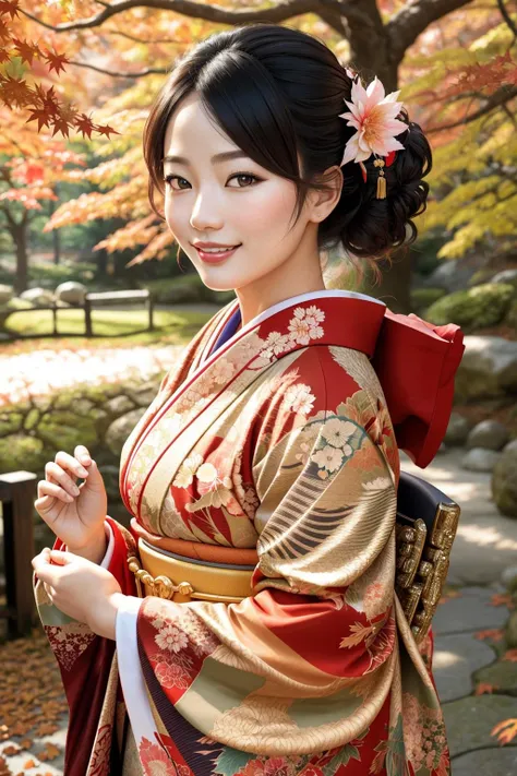 ((Masterpiece, best quality,edgQuality)),smile,smirk,
edgJF_clothing,woman wearing edgJF_kimono,autumn setting,autumn trees and leaves
 <lora:edgJapaneseFall:1>