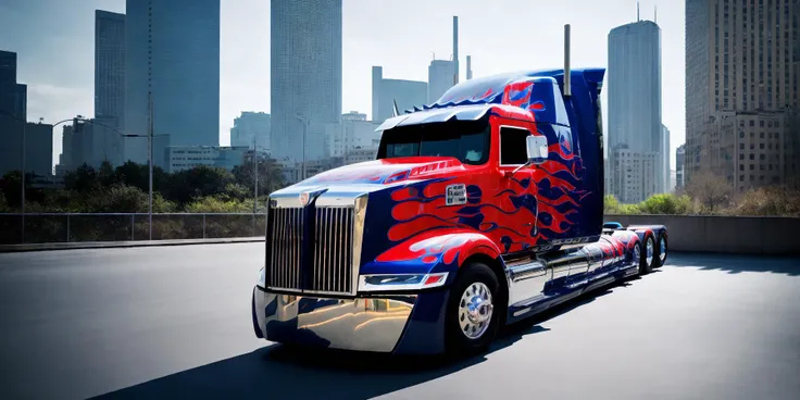 peterbilt 389,masterpiece, highly detailed photorealistic 8k raw photo,Cyberpunk style, galloping through the city, best cinematic quality, volumetric lighting and shadows, highly detailed photorealistic 8k raw photo,bright tones,real light and shadow,best cinematic quality, volumetric lighting and shadows, 1girl driving car, sprktt,cutting-edge design, showcasing sleek lines, advanced features, innovation, futuristic cityscape, high-tech laboratory, futuristic cityscape background, Full shot, shiny and reflective bodywork ,1girl leaning on shiny black sprktt, HDRI, red led on the hood,gradient background <lora:peterbilt 389:0.7>