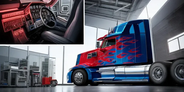 peterbilt 389,masterpiece, highly detailed photorealistic 8k raw photo, best cinematic quality, volumetric lighting and shadows, highly detailed photorealistic 8k raw photo,bright tones,real light and shadow,best cinematic quality, volumetric lighting and shadows, 1girl driving car, sprktt,cutting-edge design, showcasing sleek lines, advanced features, innovation, futuristic cityscape, high-tech laboratory, futuristic cityscape background, Full shot, shiny and reflective bodywork ,1girl leaning on shiny black sprktt, HDRI, red led on the hood,gradient background <lora:peterbilt 389:0.7>